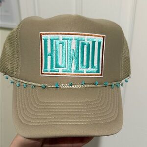 Tan 'Howdy' Trucker Hat with Turquoise Accents